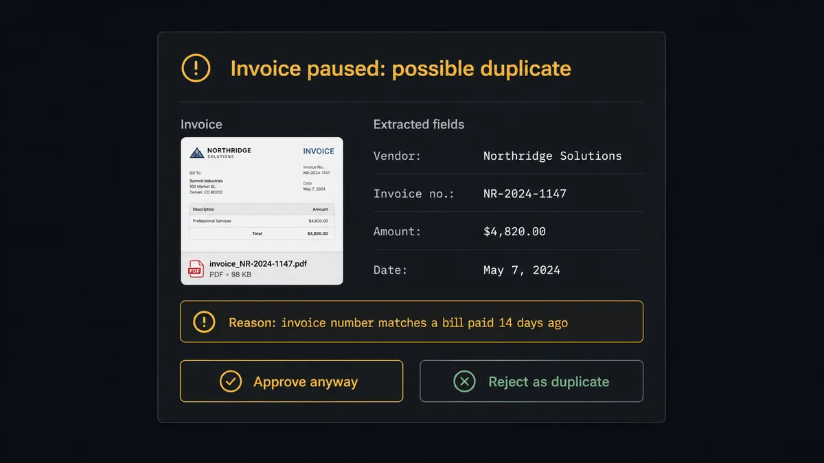 A Slack-style exception notification card
