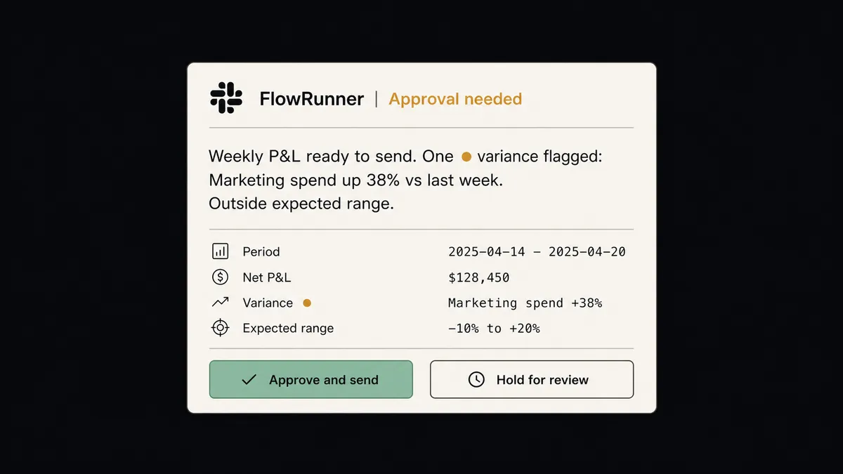 A mockup of a Slack message card