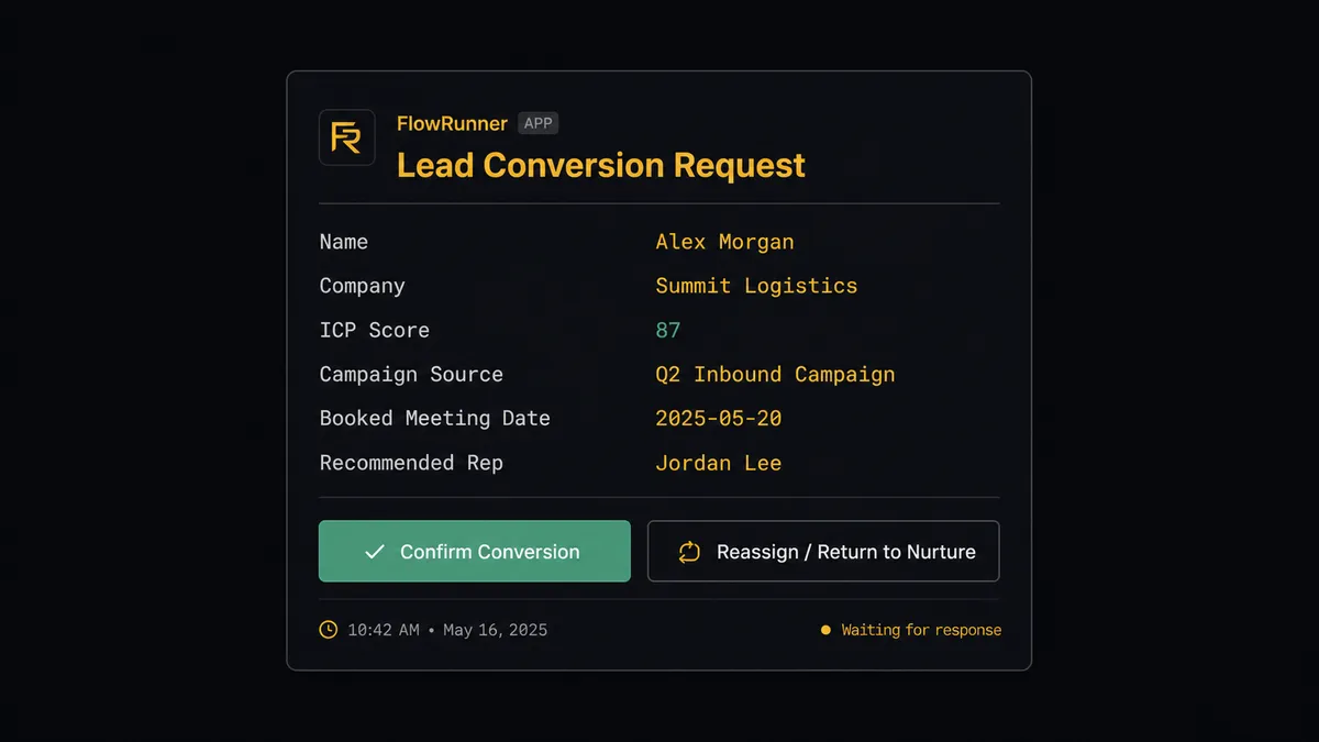 Dark Slack message card from FlowRunner