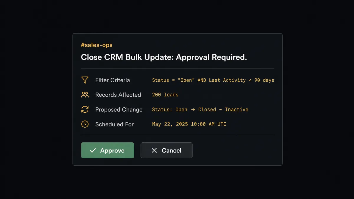 A dark Slack message card in a #sales-ops channel