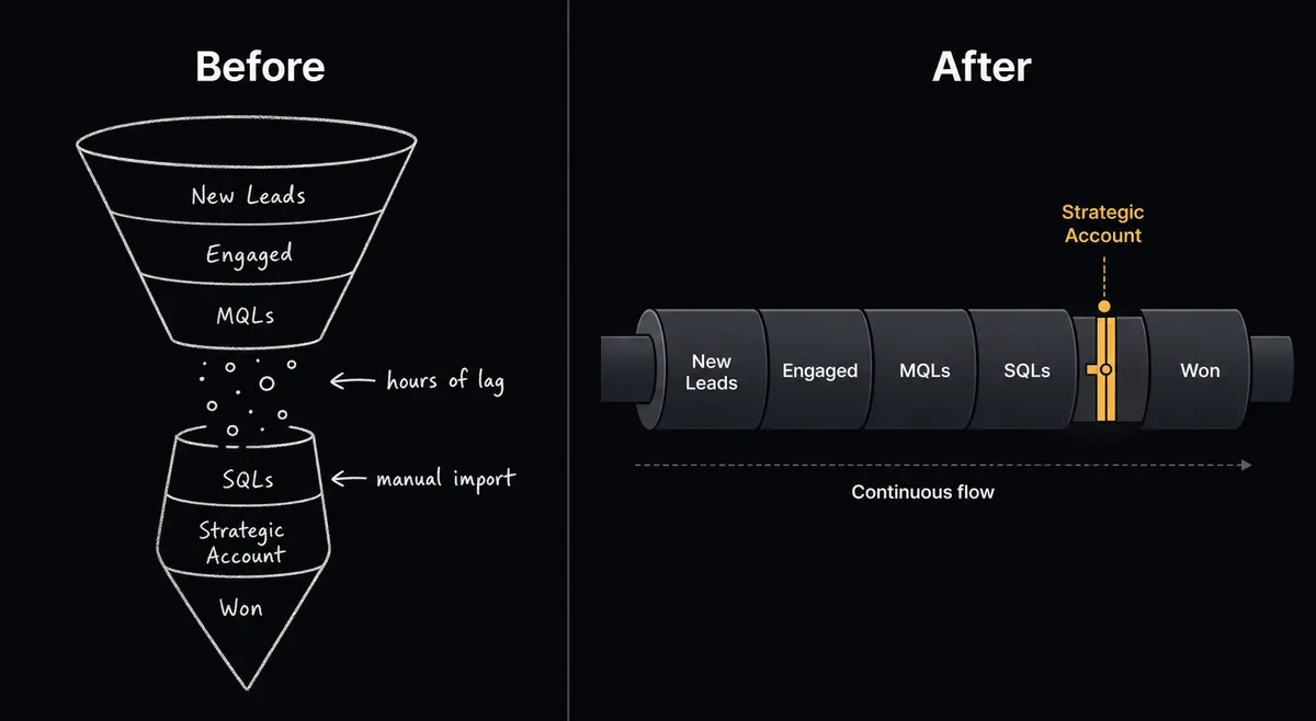 A split-panel dark composition