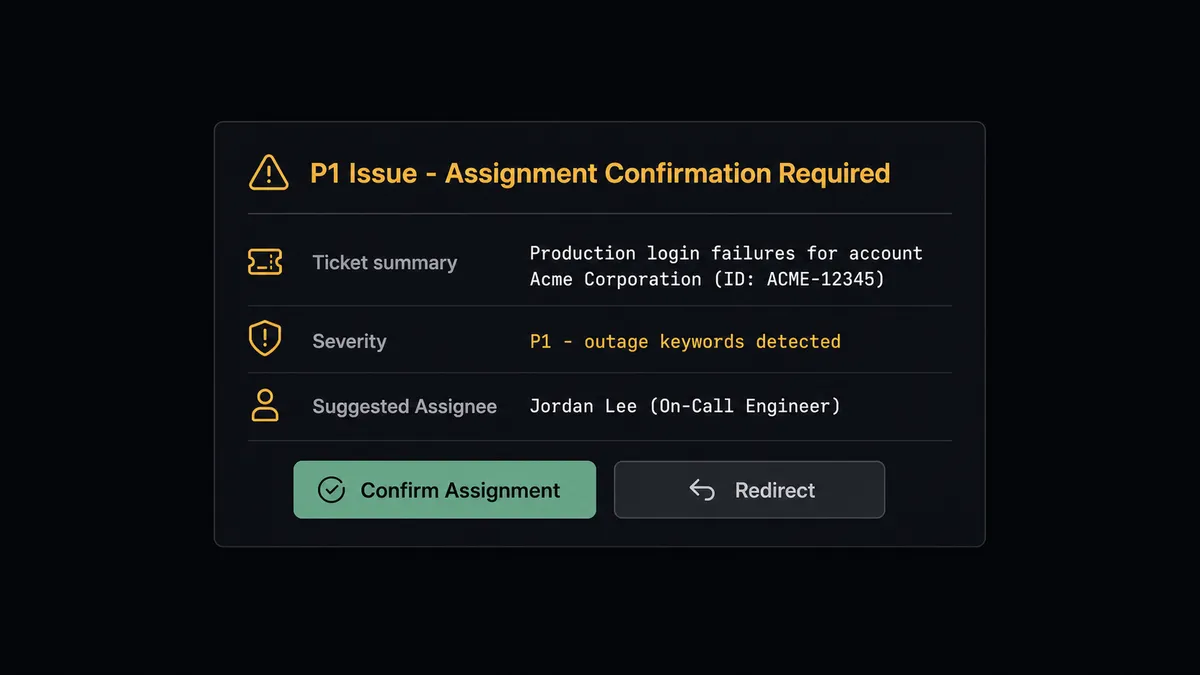 Dark Slack-style notification card on #0C0E12 background