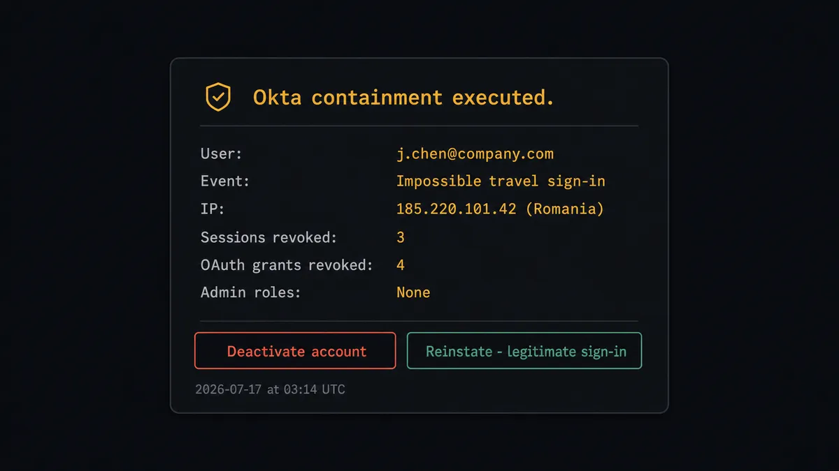 A dark Slack message card in a security channel