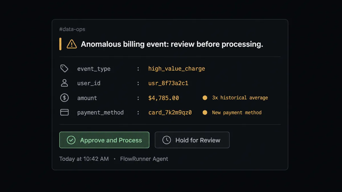 A dark Slack message card in a #data-ops channel